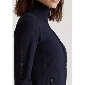 LAUREN RALPH LAUREN XL Full Zip Track Jacket Logo Sleeve Navy Stretch Athleisure